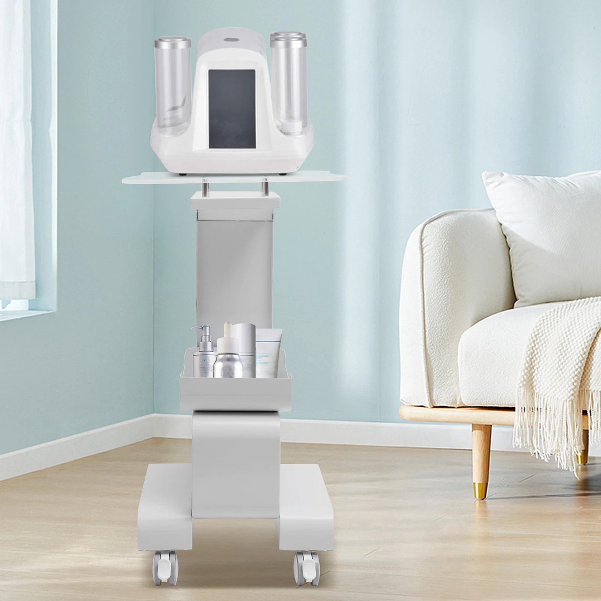 2-Tier Salon Spa Rollende Trolley - Kapper Acryl Kar - Organizer - Schoonheidsmachine Opbergstandhouder - 47 x 37 x 76 cm