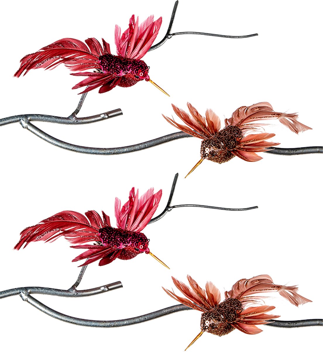 Goodwill M&G Kerstboomversiering - Vogel - Kolibrie op Clip - set van 4 - fuchsia oudroze - 17cm