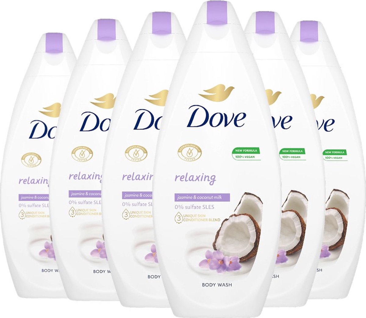 Goedkoopste Dove Douchegel - Relaxing Coconut & Jasmijn - 6 x 225 ml