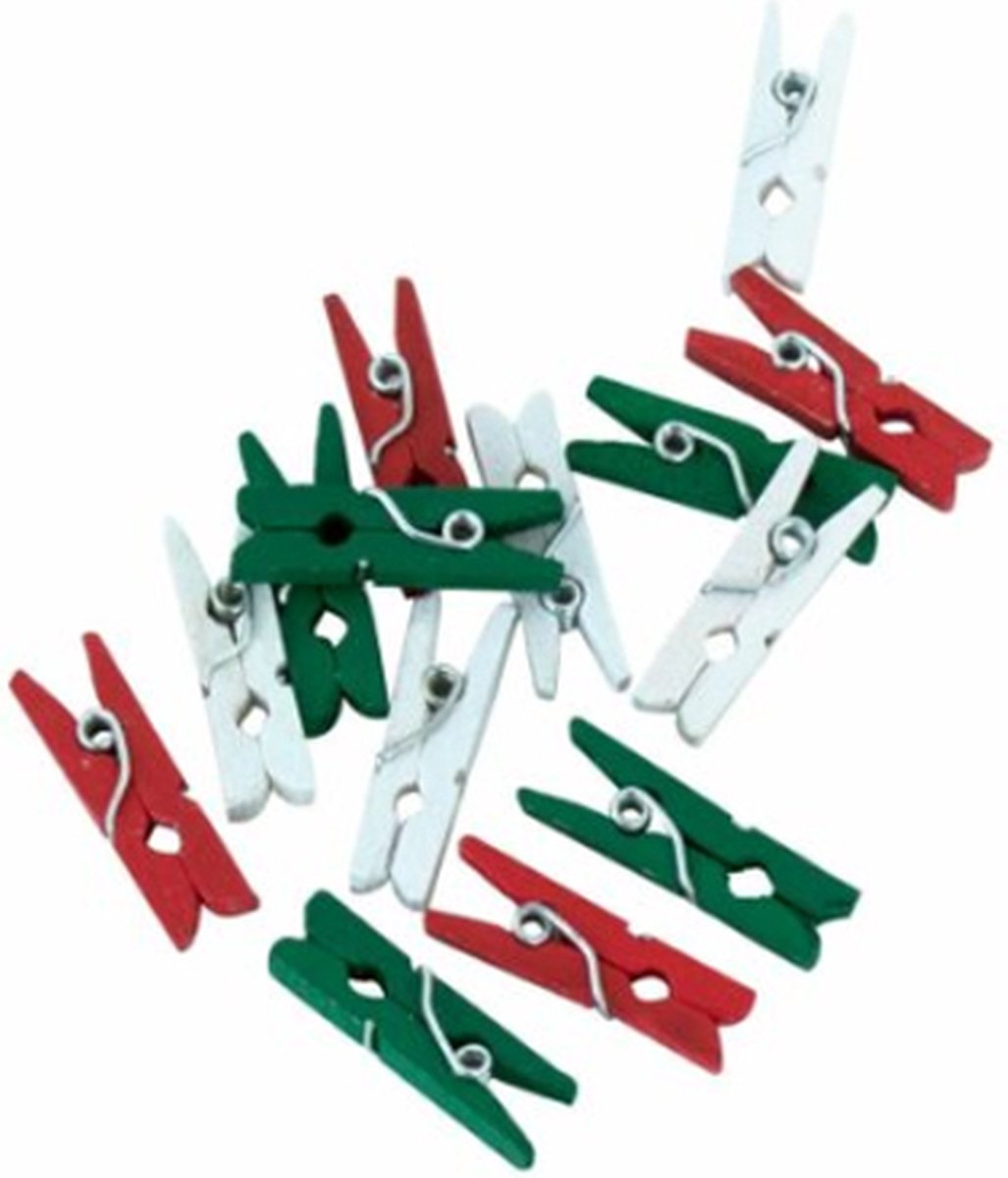 Goedkoopste Mini Knijpers Kerst - Knijpertjes voor Kaarten - 24 Mini Knijpertjes Kerstkleuren - Kerst - Kleine Knijpers van Hout - Houten Knijpertjes - Knijpers Mini - Mini Wasknijpers - Kaarten Ophangen met Leuke Knijpertjes - Kaarten Ophangen - Kerstkaarten