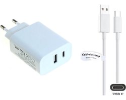 OneOne 20W snellader met 2 poorten + 1,0m sterke USB C kabel. PD lader. Oplader adapter past op Samsung Galaxy S8, S9, A07, A17, F36, M36, F56, Tab Active 5 Pro, Tab S9, S9 FE, Tab S10 Lite, S10+, S10 FE+, S10 Ultra
