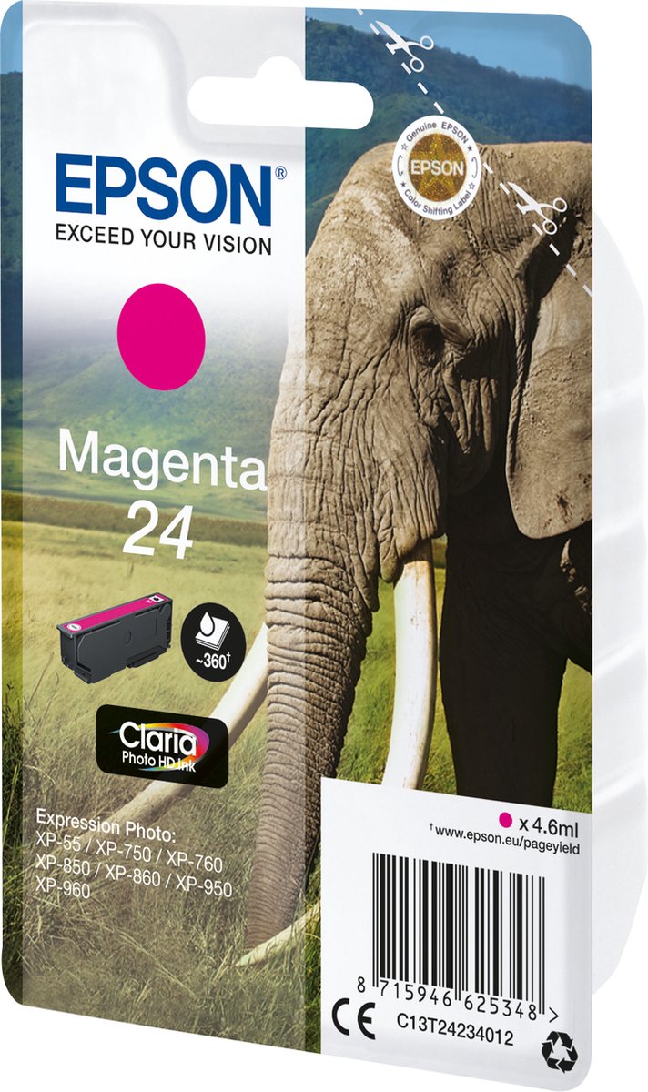 Epson Elephant enkelverpakking magenta 24 Claria Photo HD-inkt