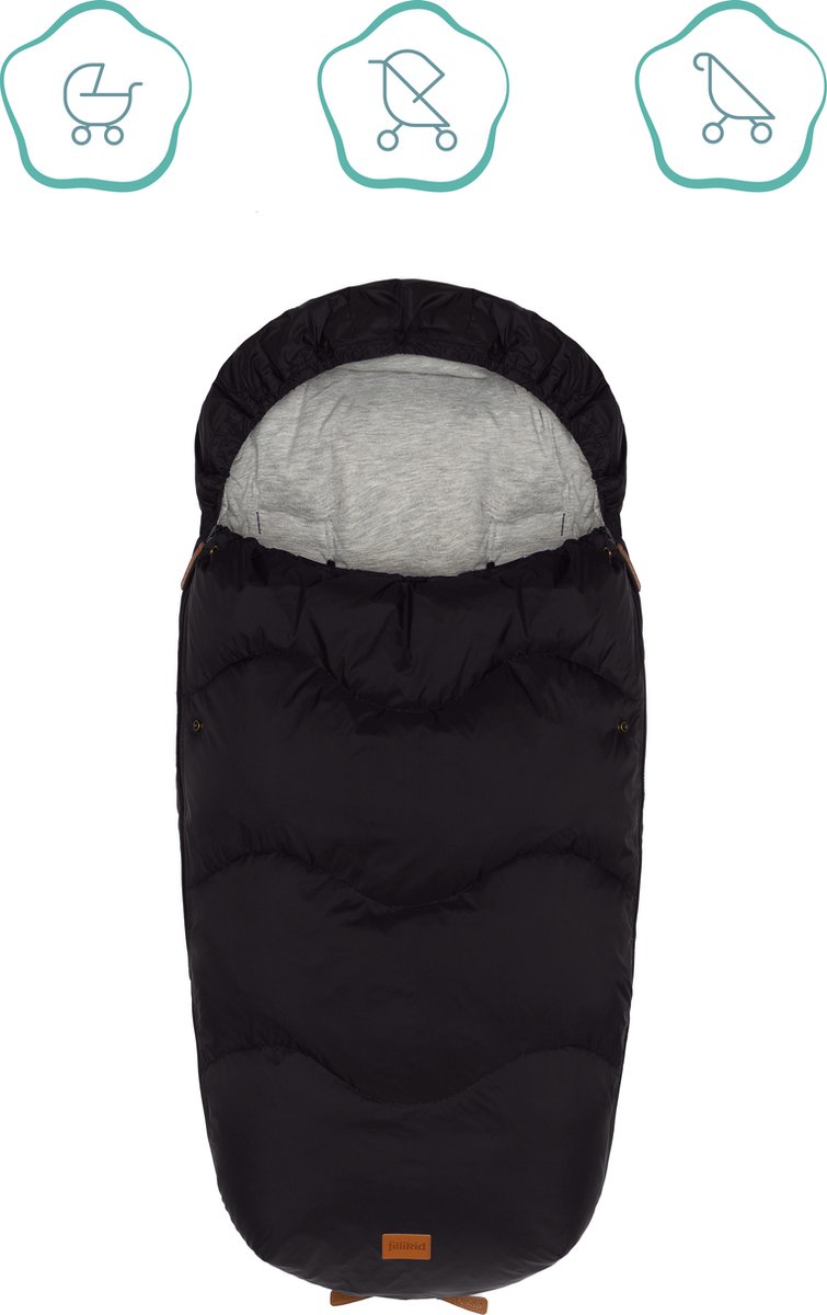 Baby winter voetenzak voor Kinderwagen en buggy - Binnenkant 100% Dons - Thermische isolatie - Zwart - Lawu - Fillikid