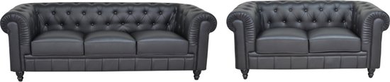 Chesterfield Banken Set - Leder - 2 & 3 Zits - Zwart - Design