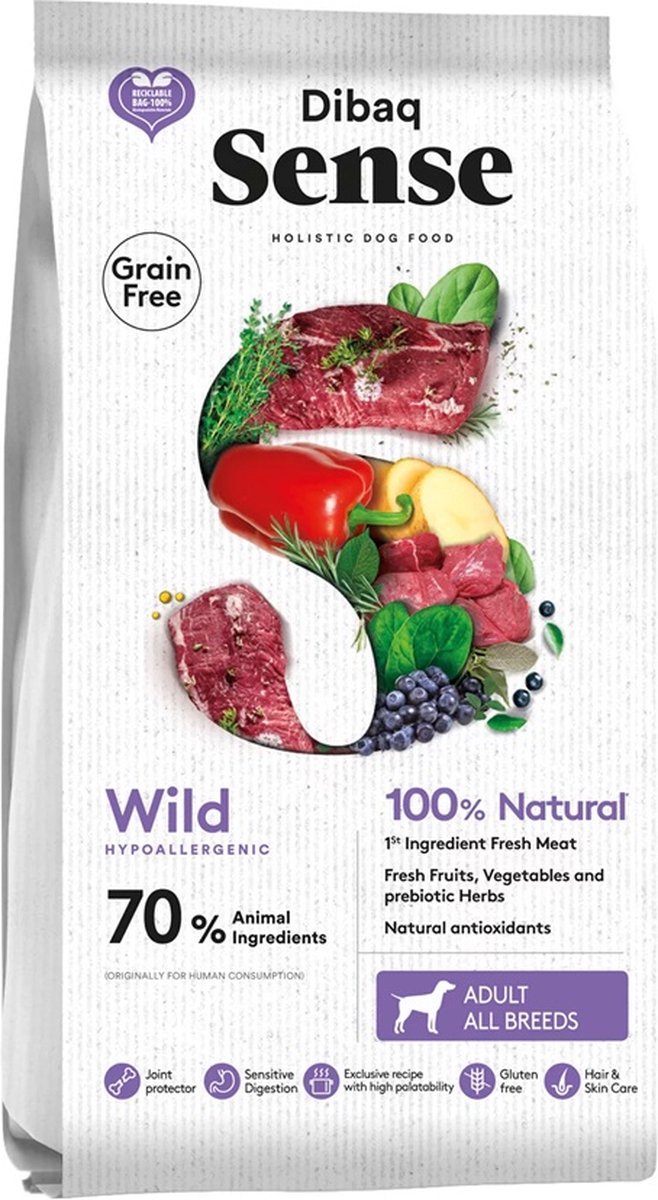 Dibaq Dibaq Sense Hondvoeding Graanvrij Wild (met Vers Vlees) - 10kg