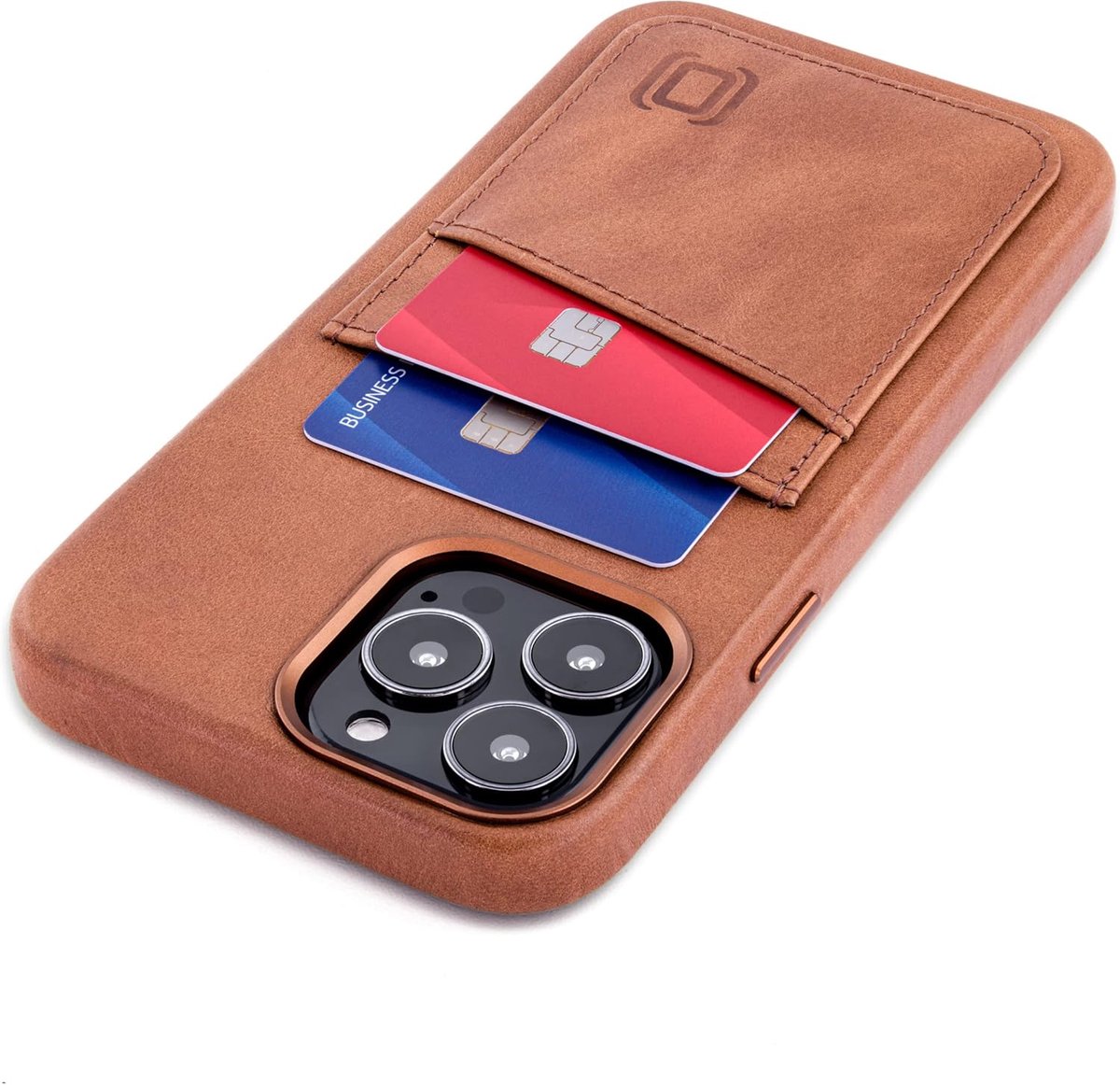 Lederen Kaarthoes voor iPhone 13 Pro Max met Ingebouwde Metalen Plaat voor Magnetische Montage, 2 Portemonneezakken (Lichtbruin, M2GL)