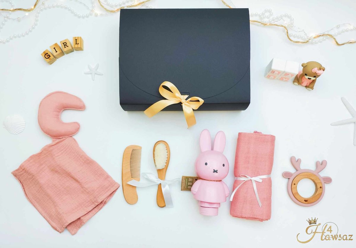 Goedkoopste Kraamcadeaus voor meisje 7 stuks - Hawsaz.nl cadeau - Babygeschenksets - Geboortecadeau - babyshower - Babyset - Baby knuffel doekje - Speenkoord - Babygeschenk - baby speelgoed - Babyverzorging - Nijntje - Gepersonaliseerd