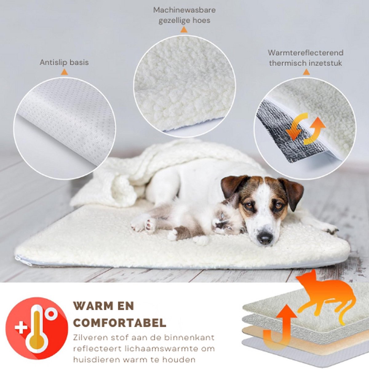Nobleza Zelfverwarmende Deken Voor Honden En Katten, Warmtedeken Voor Katten Zonder Stroom Winter Warmtemat Hond Wollig Wasbaar Thermische Deken Voor Honden Outdoor Geruisloos Antislip 70 X 50