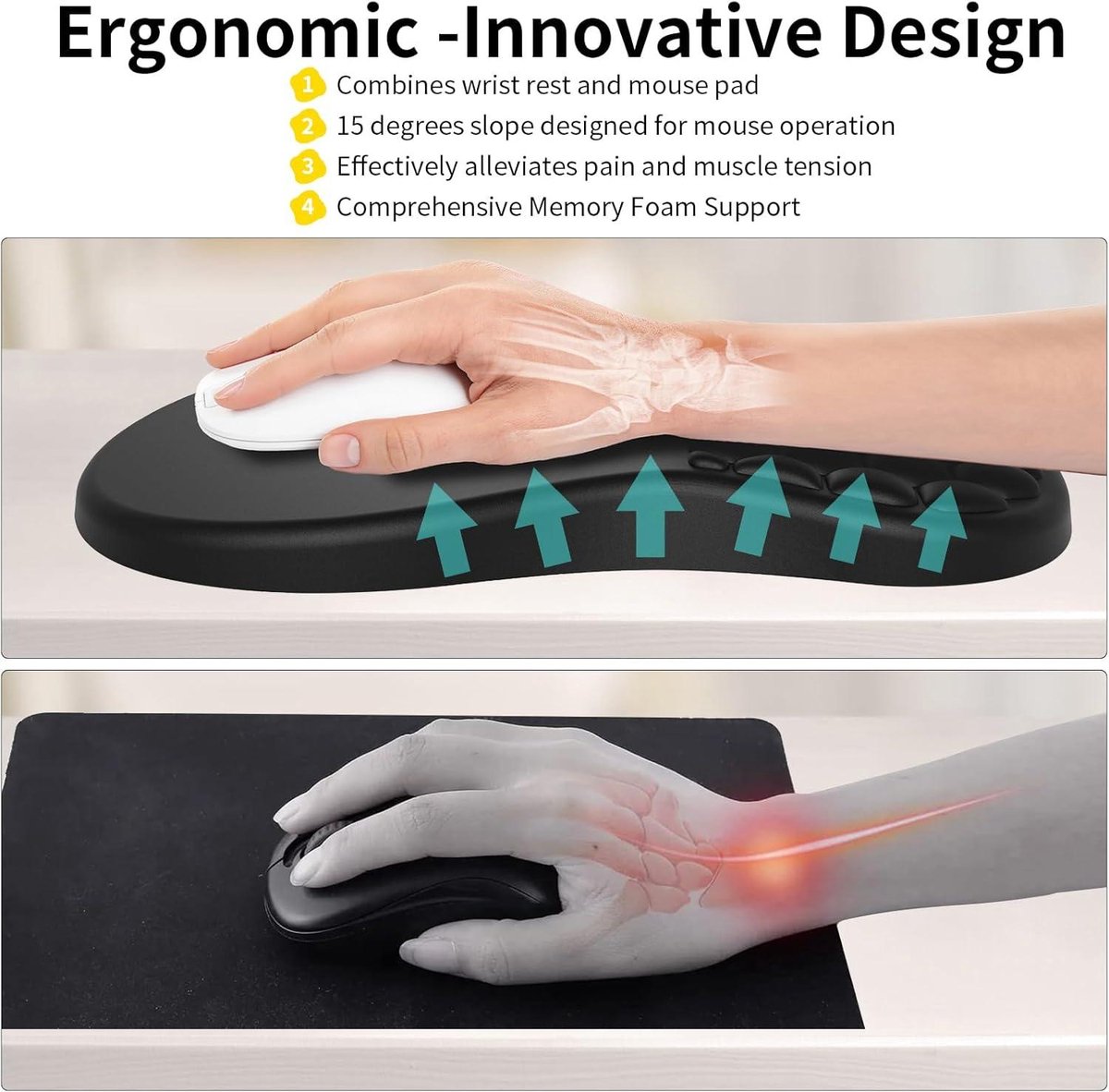 HODYXIN Ergonomische muismat met polssteun, schattige muismat met polssteun, comfortabele muismat voor thuiskantoor, gaming, werkcomputers, laptop, pijnverlichting met antislip PU-basis (Gilver