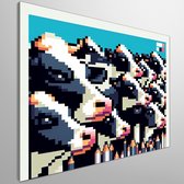 Pixel art koeien schilderij | Kudde koeien gecreëerd in een pixelachtige artistieke stijl | Kunst - 30x30 centimeter op Canvas | Foto op Canvas