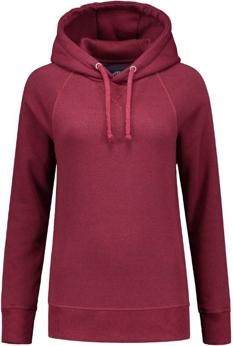 Lemon & Soda Heavysweat raglan sweater met capuchon voor dames bordeaux gemêleerd maat S