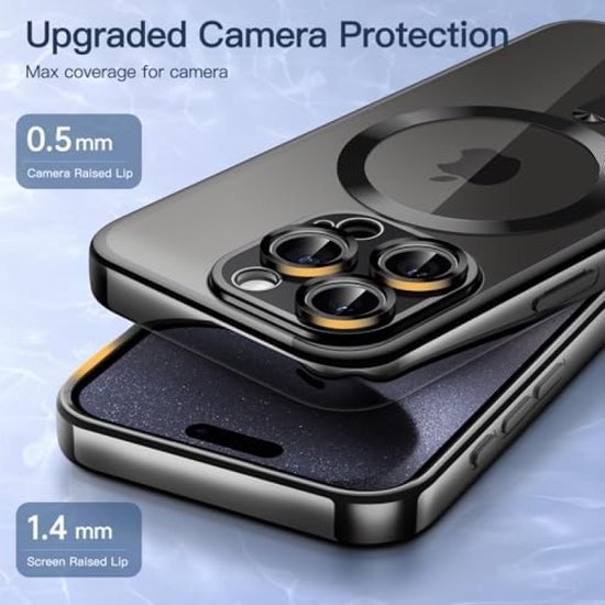 Coque transparente souple pour iPhone 15 Pro Max 6,7 pouces, Protection complète de l'objectif de l'appareil photo, compatible avec le chargement sans fil MagSafe, coque en TPU galvanisé