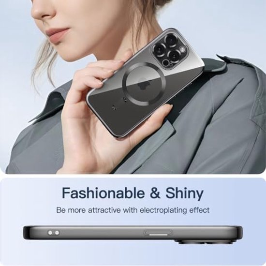 Coque transparente souple pour iPhone 15 Pro Max 6,7 pouces, Protection complète de l'objectif de l'appareil photo, compatible avec le chargement sans fil MagSafe, coque en TPU galvanisé
