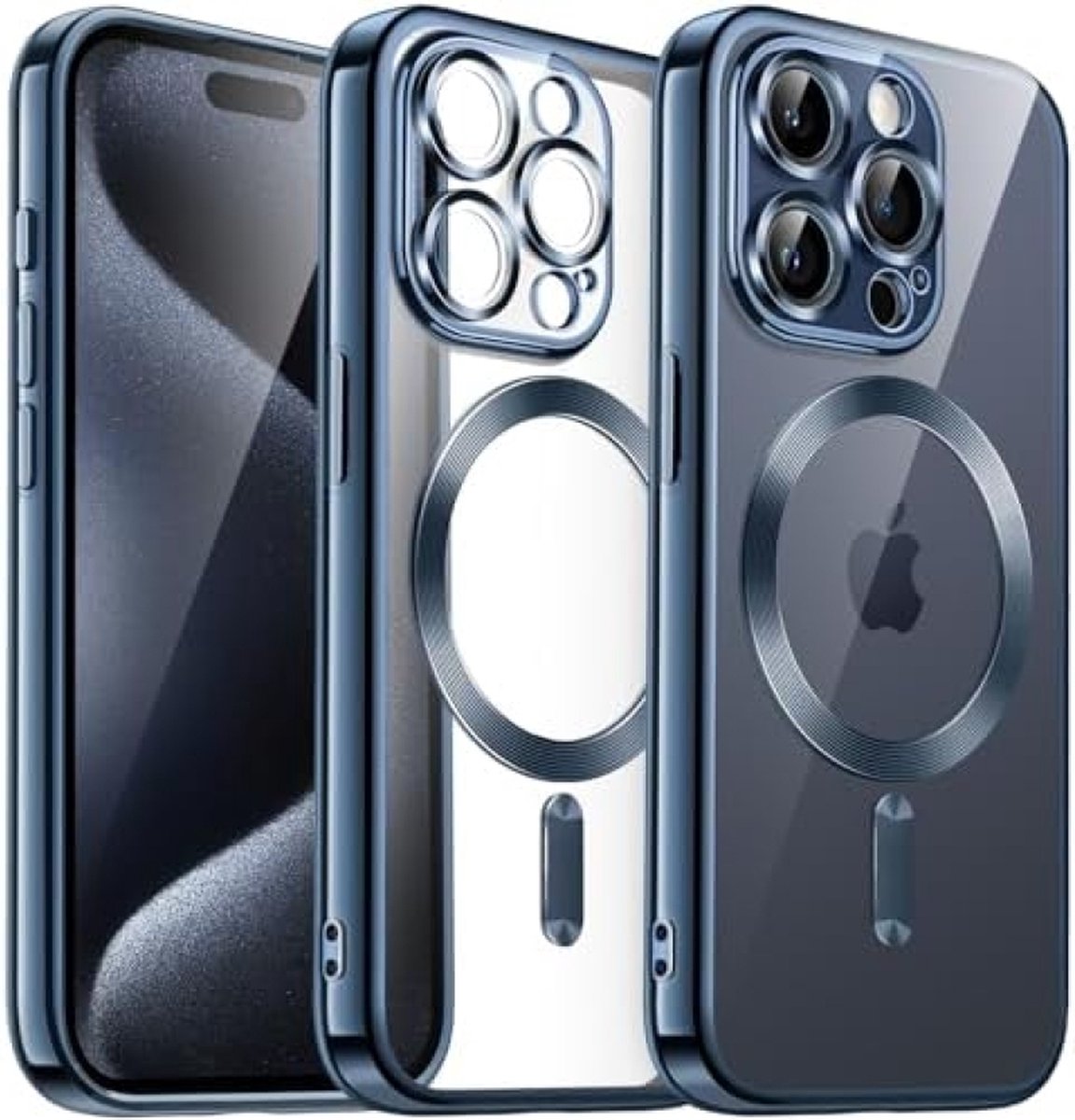 Zachte Doorzichtig Hoesje voor iPhone 15 Pro Max 6,7-Inch, Volledige Camerabescherming, Magneetkracht, Gegalvaniseerde TPU Cover