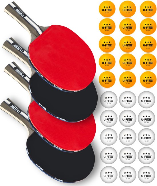 Foto: U fit one premium 5 star tafeltennis set met ballen en opbergtas 4 tafeltennisbatjes 30 x 3 ster tafeltennisballen table tennis rackets pingpong