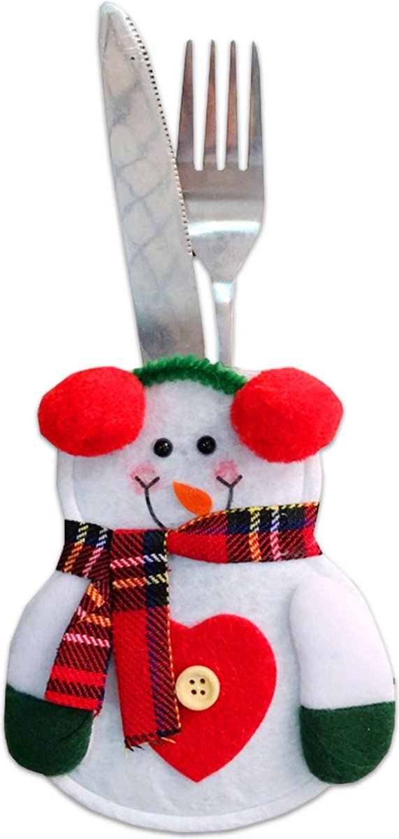 Q2P - Bestekhouder - Sneeuwpop - Kerstversiering - Tafel - Kerstdecoratie - Kerstdiner - Kerst - Tafelversiering - Tafeldecoratie