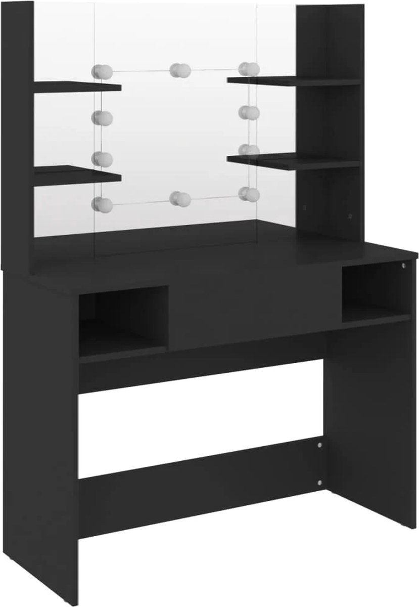 Kaptafel met spiegel en verlichting - Make up tafel - Make up - Toilettafel - Met lades - Zwart