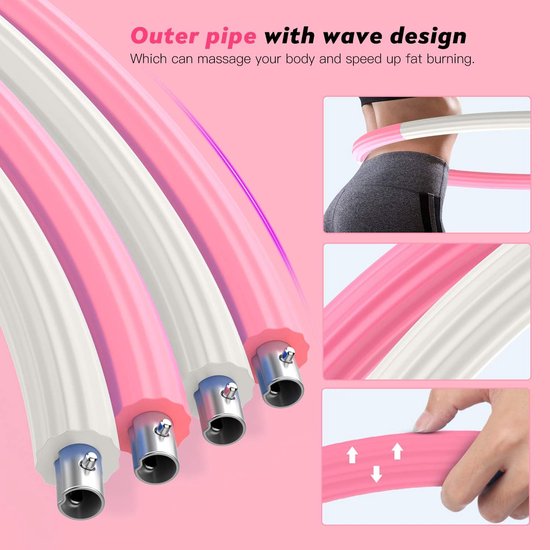 Aubzy Slimme Gewogen Hula Hoop voor Volwassenen - Verstelbare Afneembare Fitness Hoepel met 24 Knopen voor Gewichtsverlies, Buikspieren, Plus Maat, Roze
