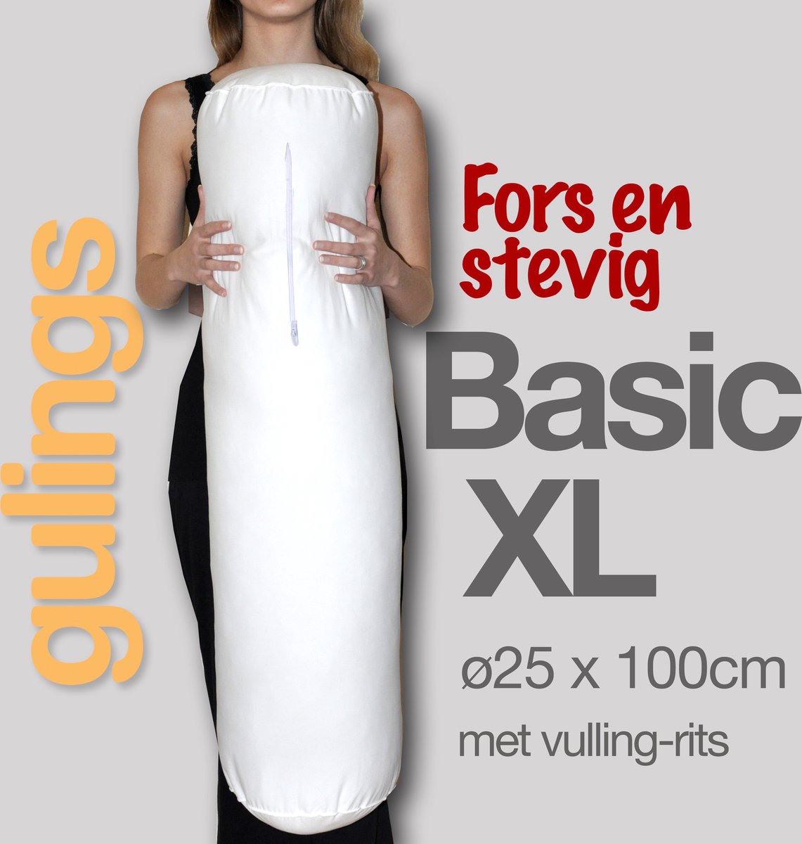 Guling BasicXL Rolkussen zonder sleeve - Body pillow ø25 x 100 cm, Fors en Stevig, Extra Ondersteuning voor Zijslapers, met Bijvulrits