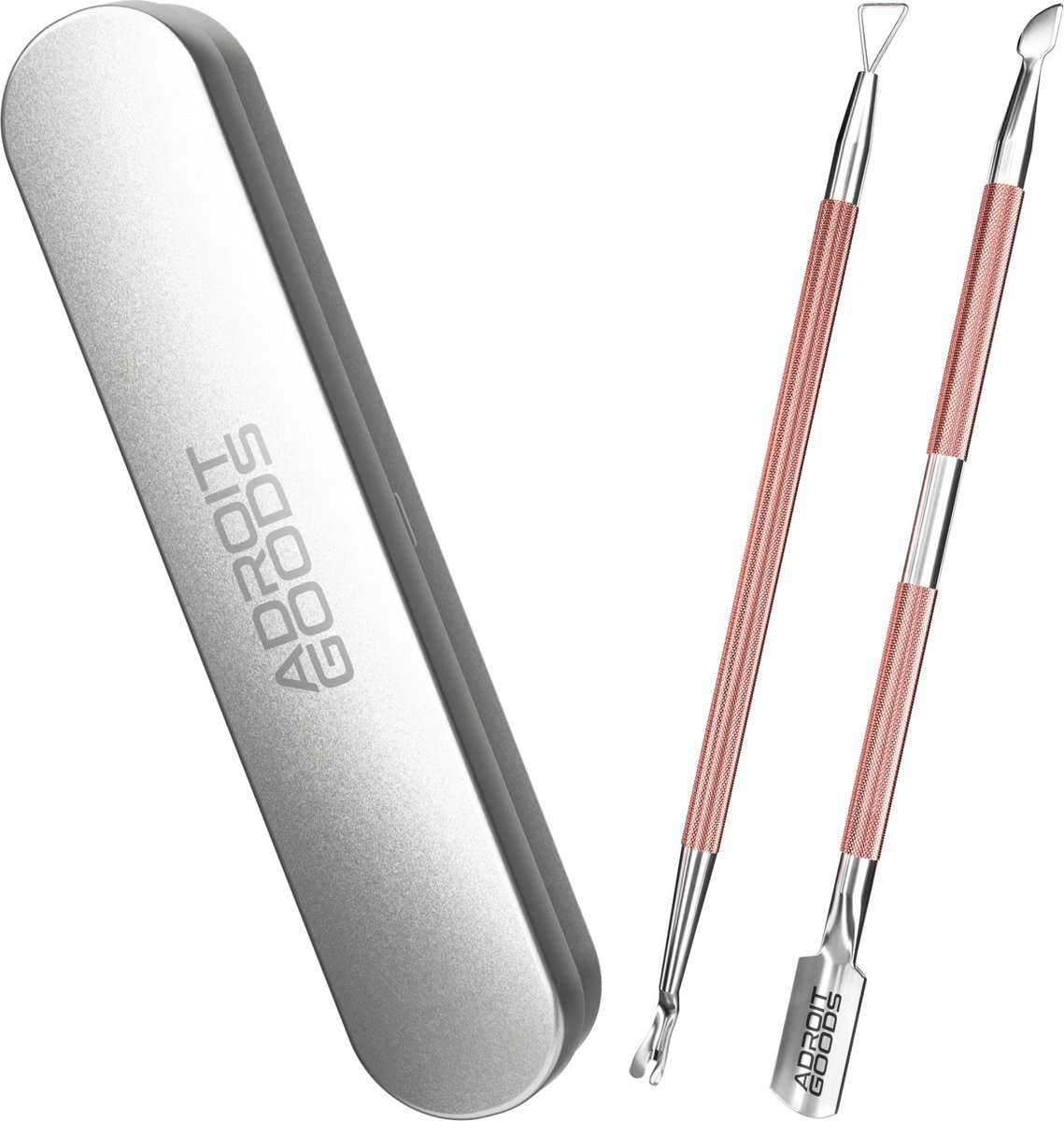 Goedkoopste AdroitGoods Nagelriem Bokkenpoot Set - 2 Delig - Rose Gold - Met Opbergdoos - Cuticle Pusher - Nagelriem Duwer - RVS