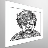 Line art huilend kind schilderij | Tranen van verdriet: een huilend kind als kunstwerk verbeeld | Kunst - 60x60 centimeter op Dibond | Foto op Dibond