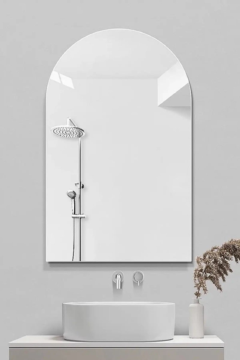 Nordic Style® Boogspiegel 90x60cm - Scandinavische Spiegels - Halfrond - Zonder lijst - Randloos - Frameloos - Wandspiegel - Badkamerspiegel - Gangspiegel - Wand - Gang - Badkamer - Boog - Half Rond Ronde - Woonkamer - Wand - Muurspiegel - Muur