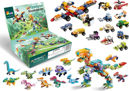 By Baboo® - 24 Bouwpakketten - Bouwset Speelgoed Kinderen - Dinosaurus & Voertuigen - Auto's & Dino's - Adventskalender 2025 Jongens & Meisjes - Vanaf 6 Jaar - 7 jaar, 8 jaar, 9 jaar, 10 jaar, 11 jaar - Kerstcadeau - Educatief Kerstpakket