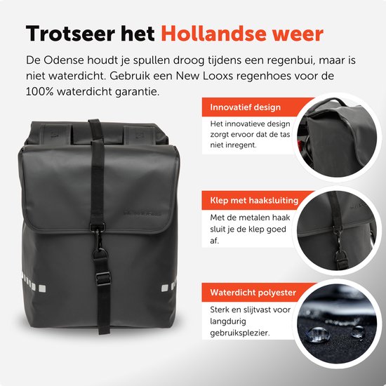 New Looxs Odense Double - Dubbele Fietstas - Fietstassen Electrische Fietsen - Waterdicht Polyester - 39 Liter - Zwart van New Looxs — afbeelding 3