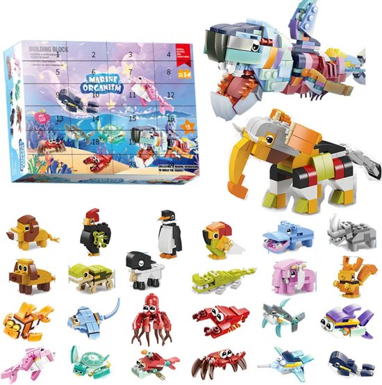 FunFinds - Adventskalender 2024 - Speelgoedset - Bouwset - Dieren - Voor kinderen - 24 Unieke Toys - Kerstcadeau - Sinterklaascadeau