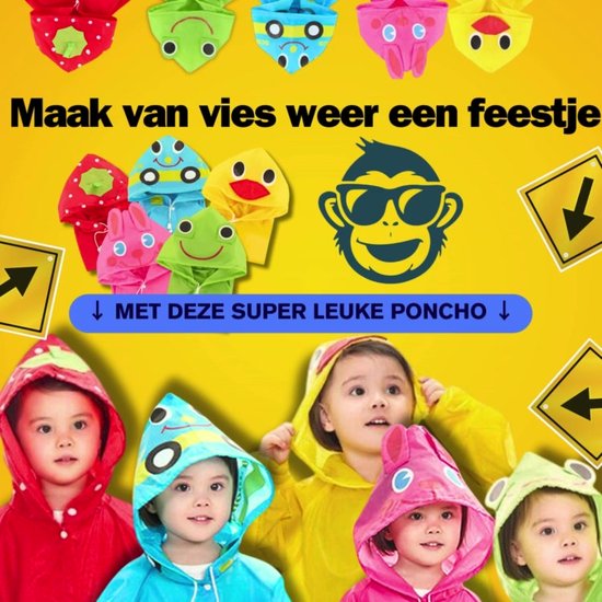 Regenjas / Poncho Schattige Blije Beer voor kinderen 2-6 jaar (maat 120) -BoefieBoef -Polyester - regenponcho – regenpak – jas – regen – knutseljas – verkleedkleding – dier – blauw – Kerst Cadeau - kind - peuter - kleuter - carnaval