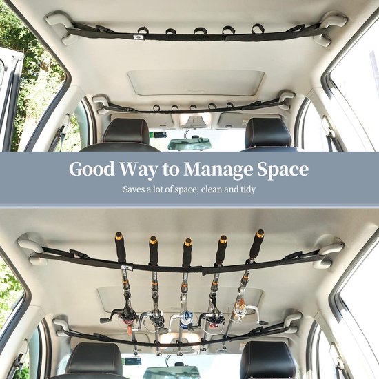 2 Pack Adjustable Vehicle Fishing Rod Holder - Easy Install Fishing Rod Rack - Fishing Car Rod Carrier Belt Strap for Long Travel and Fishing - SUV Wagons Van - Black — afbeelding 2