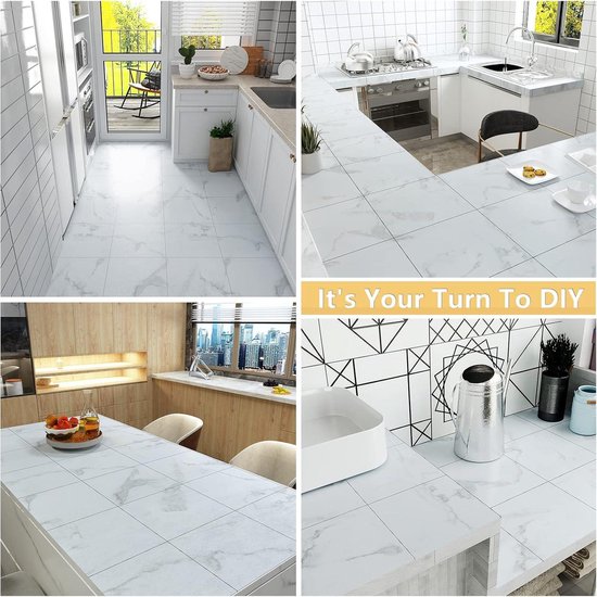 VEELIKE PVC-vloer, marmer, mistgrijze vinylvloer, zelfklevend, pvc- vloerbedekking, wit, goud, vinyl tegels, tegelstickers, vloer, badkamer, slaapkamer, woonkamer, 30 cm x 30 cm, 12