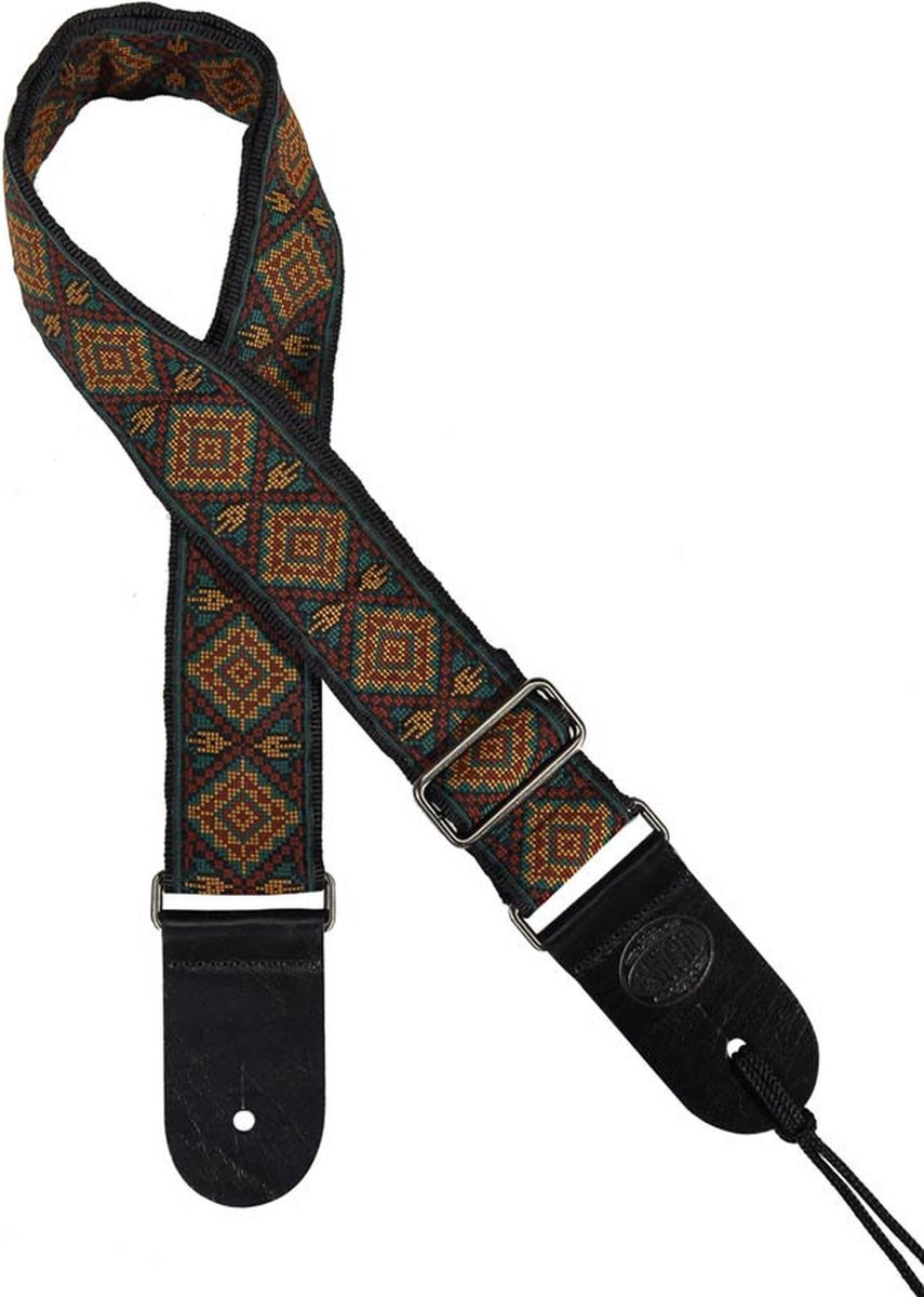 Gitaarband - Gaucho GST-184-10 - Traditional Series - Jacquard weefsel - Leren slips - Meerkleurig
