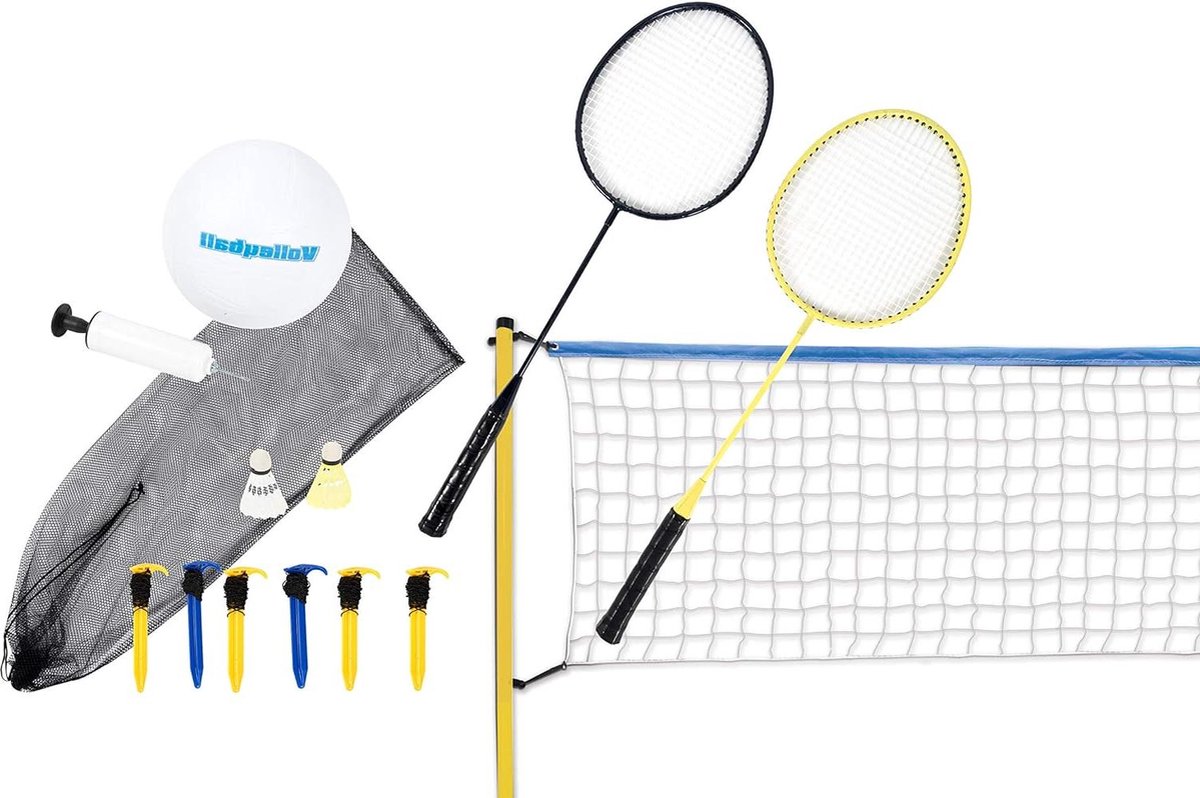 Scatch Set tennisnet rackets - netgarnituur combi - vrijstaand vrijetijdsnet badminton streettennis - sporten.