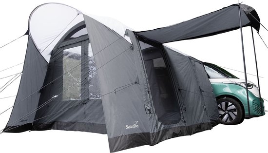 Skandika Vejers Air Protect Bus Voortent – Tunneltenten - Voortent – Tenten – Luchttent 4 persoons - 3000 mm waterkolom - Muggengaas – Busluifel – 200 cm stahoogte – Opblaasbare tent voor auto of bus – 400 x 325 x 200 cm (LxBxH) – Kamperen – grijs