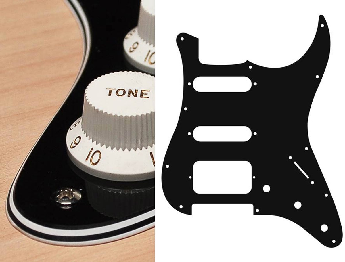 Boston ST-423-B pickguard, Stallion, SSH, 3 pot holes, 3-5 switch, 4 ply, black