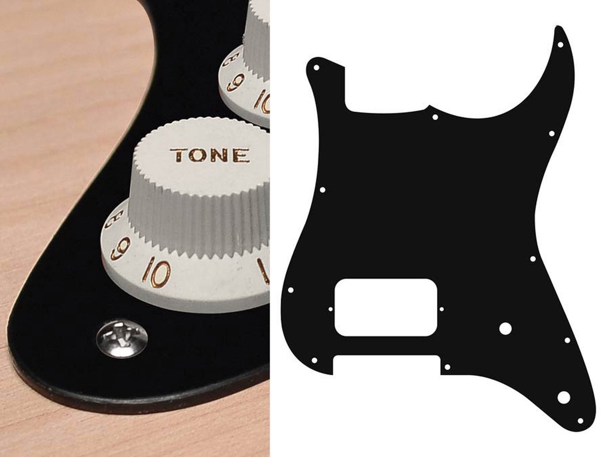 Boston ST-144-BM pickguard, Stallion, H, 2 pot holes, 1 ply, black matt