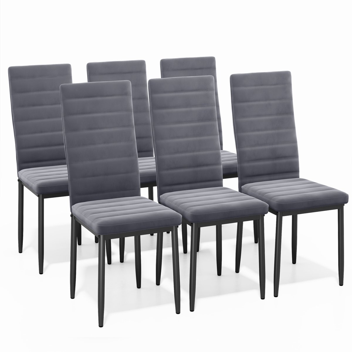 Bealife Eetkamerstoelen Set van 6 Eetkamerstoelen voor Keuken Eetkamer Fluwelen Zitting Gewatteerde Stoelen Modern (Donker Grijs, 6)