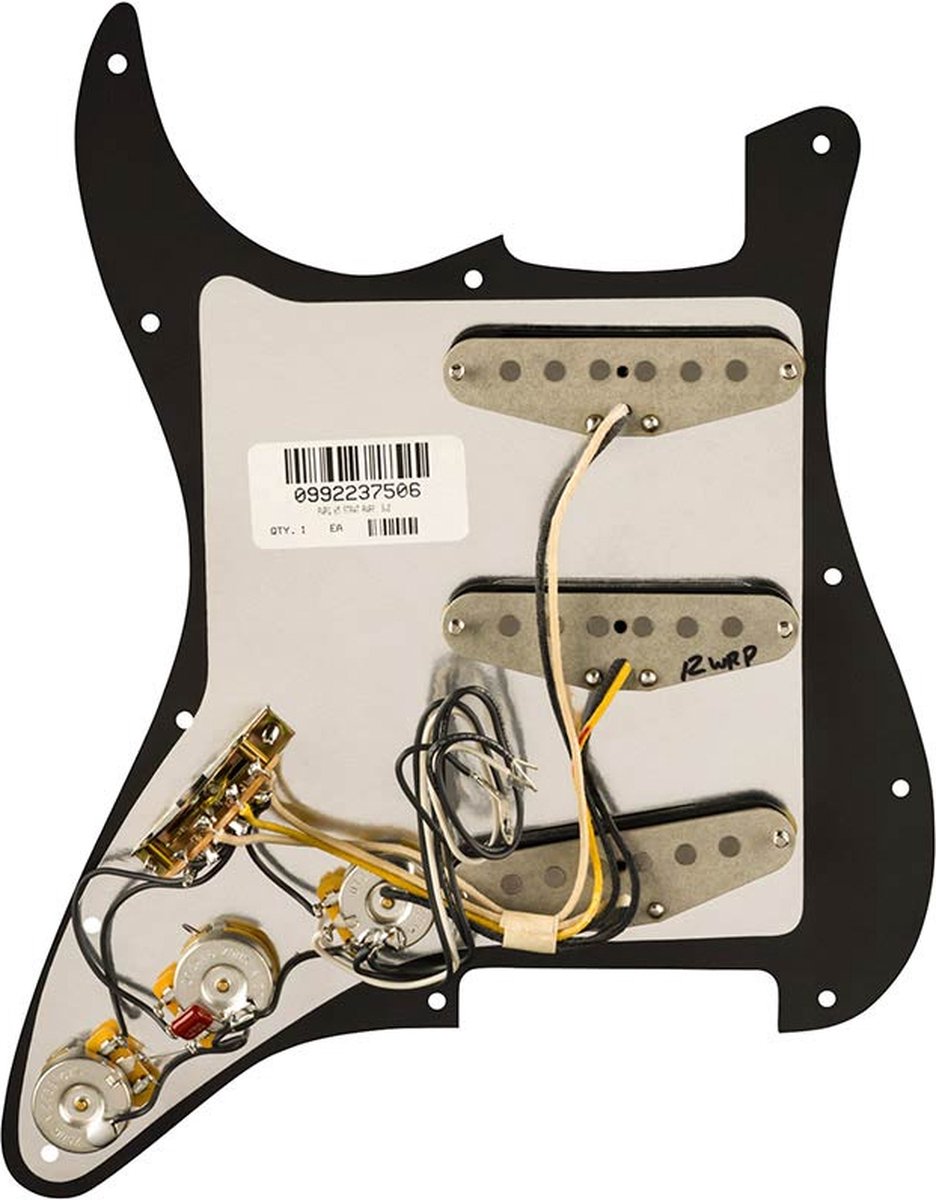Fender 992237506 Pre-wired Strat Pickguard Pure Vintage '65 SSS w/RWRP midde, 11 screw holes, black