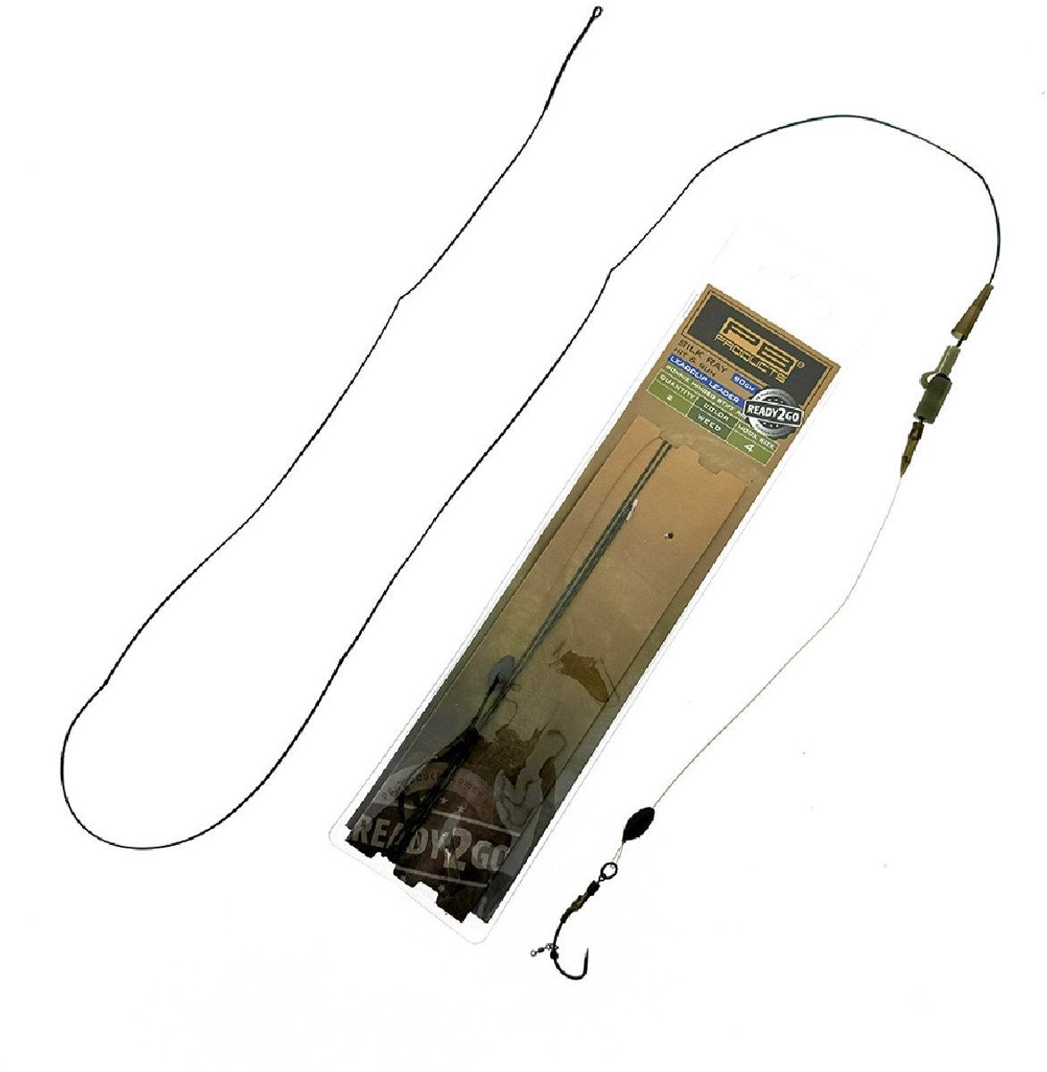 PB Products - Ready2Go Hit & Run Leadclip Silk Ray Leader 90 cm + Ronnie Hinged Stiff Rig - Weed - 2 stuks - Maat 6