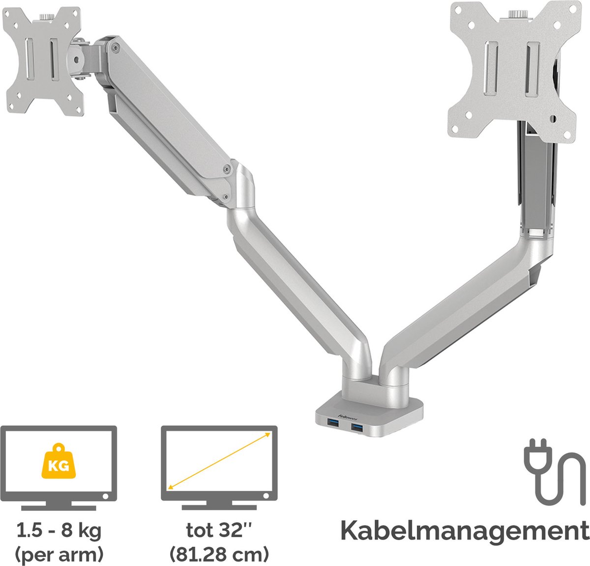 Fellowes Platinum - Monitor Arm - Tot 32 inch - 2 schermen thumbnail 2