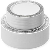 Matana – 120-delige Plastic Borden Set met Zilveren Rand – 60 Dinerborden (26cm) & 60 Dessertborden (19cm) – Herbruikbaar – Voor Bruiloften & Feesten