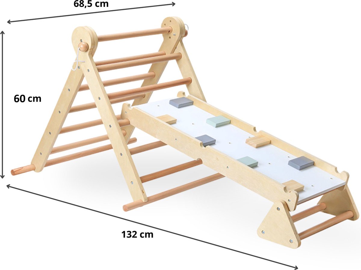 Mamabrum Houten Klimrek - Binnen Speeltuin - 2in1 Rocker, Ladder en Klimmuur, 9 Sporten, Dubbelzijdige Board, Klimladder — afbeelding 2