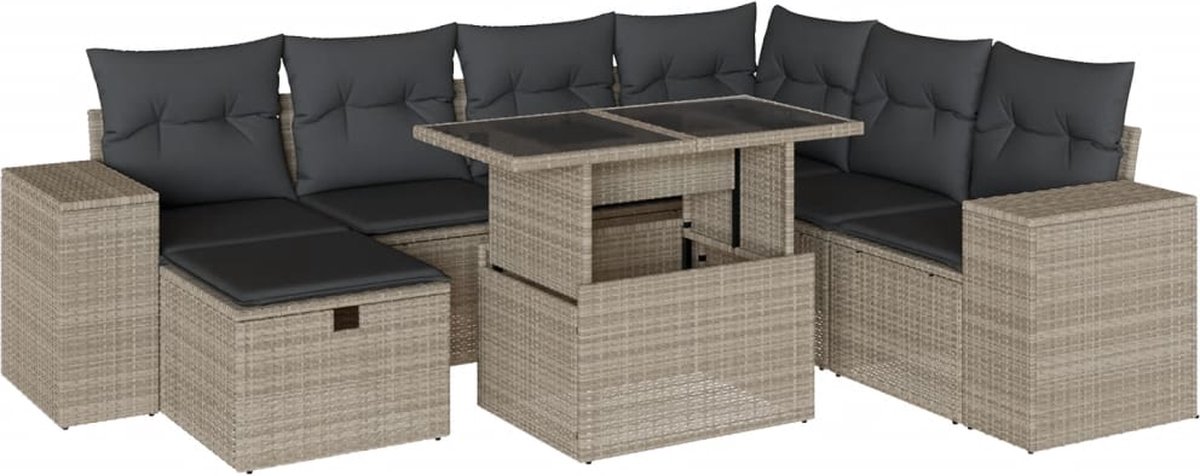 VidaXL 8-delige Loungeset met kussens poly rattan lichtgrijs
