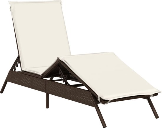 vidaXL - Chaise longue - avec - kussen - poly - rotin - marron
