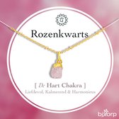 Bixorp Collier Chakra Quartz Rose - Acier Inoxydable Plaqué Or - Pendentif Pierre Brute - 36cm + 8cm réglable