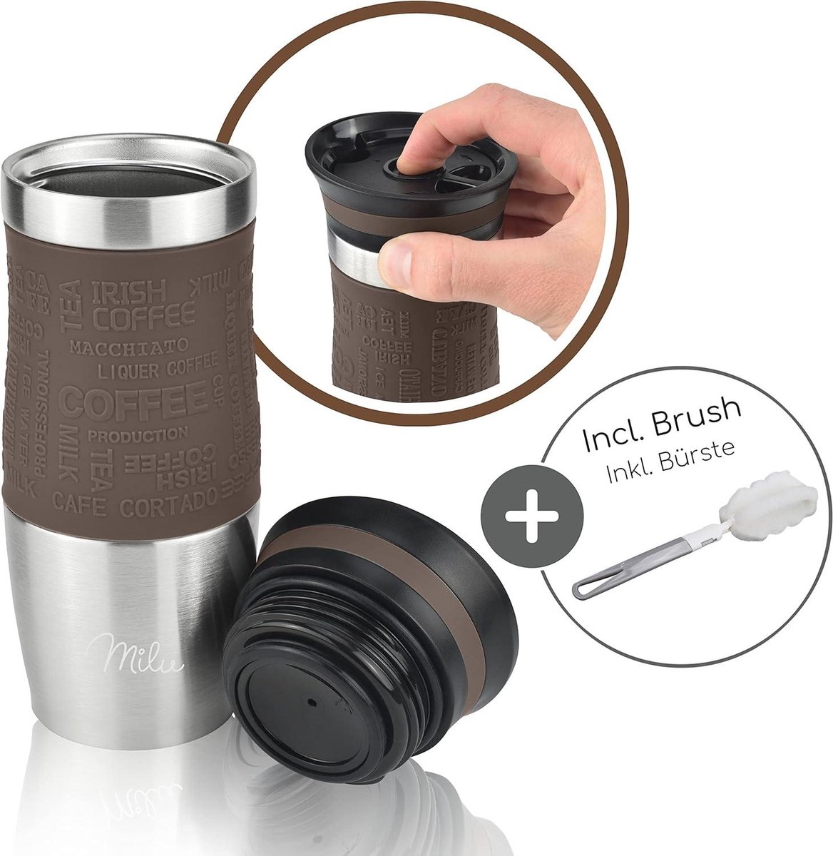 Geïsoleerde Thermosbeker 370ml 450ml - Lekvrije Roestvrijstalen Koffiemok - Automok dubbele wand isolatie - Thermo mok voor onderweg - Reismok - bruin 370 ml — cadeau in Koken & Dineren - foto 3