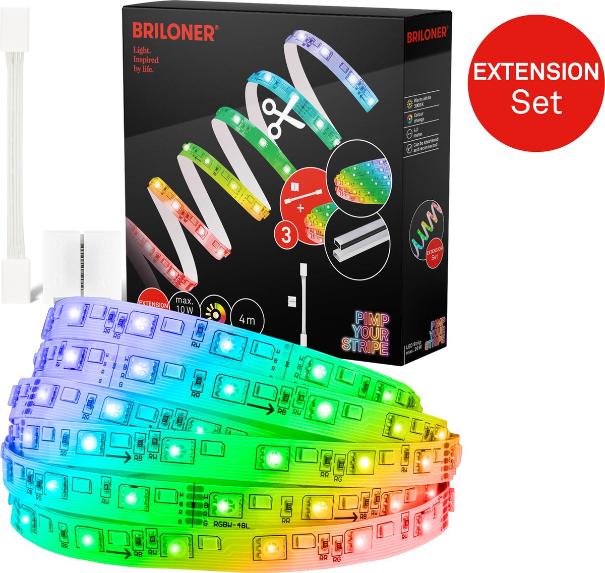 Pimp Your Strip uitbreidingsset LED Strip 4m, RGB+W, kleurenprogramma's