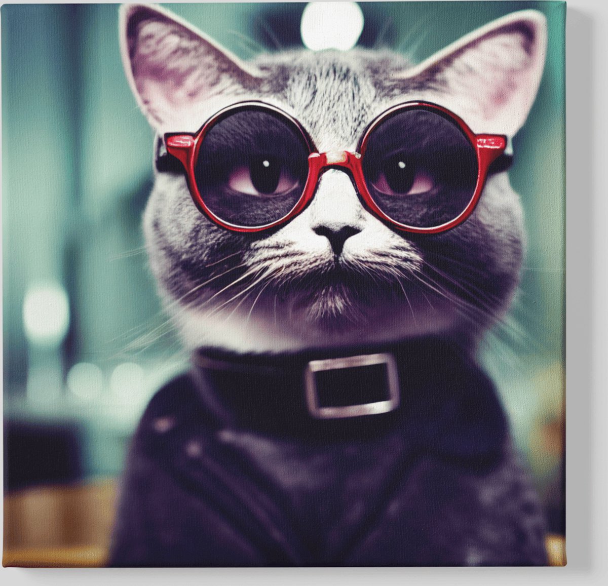 Trendex Global Canvas Schilderij Dieren - Cole Kat - Modern - Wanddecoratie - 40x40x2 cm Bruin