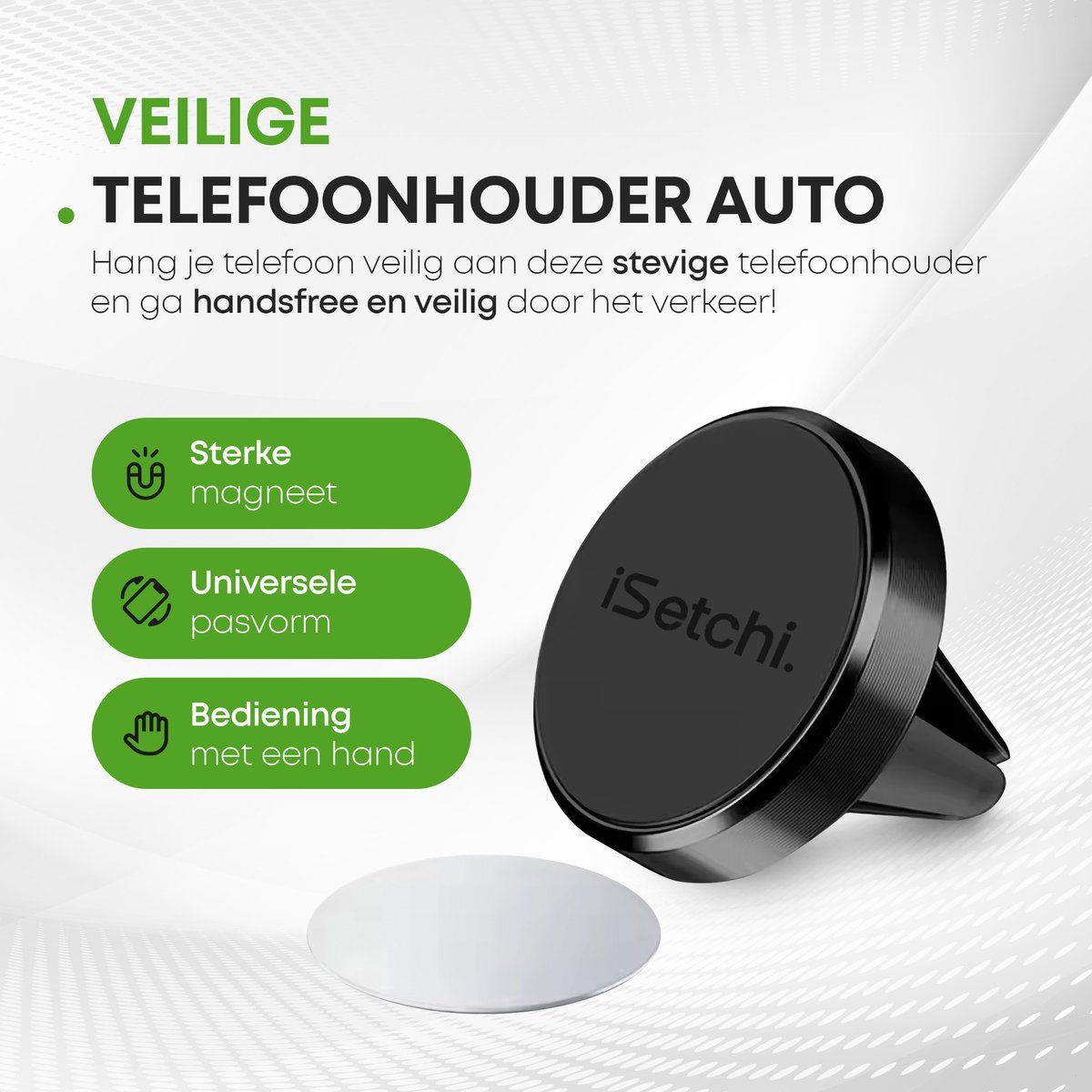iSetchi Telefoonhouder Auto - Magnetisch - Metaal & Stevig - Zwart - GSM Mobiel Houder - Autohouder - Universeel - Telefoonhouders Auto Ventilatie – foto 2
